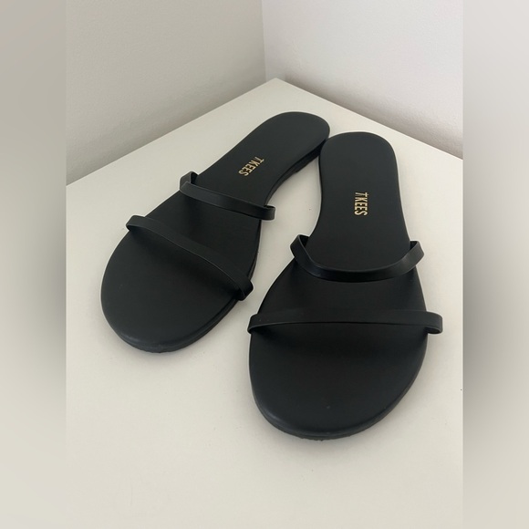 TKEES Gemma Slide Strappy Leather Sandals Black Sable - Picture 2 of 5